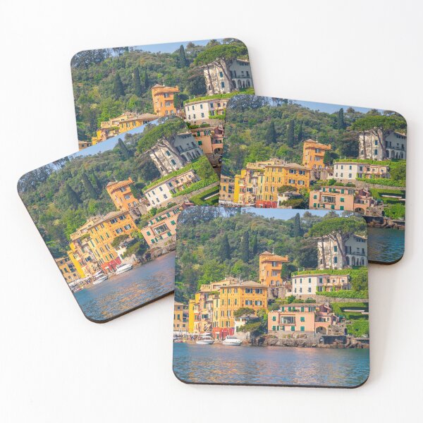 Item preview, view of charming characteristic Italian village of Portofino on Italian Riviera of Liguria with colorful buildings on sunny day designed and sold by fineartitalia.
