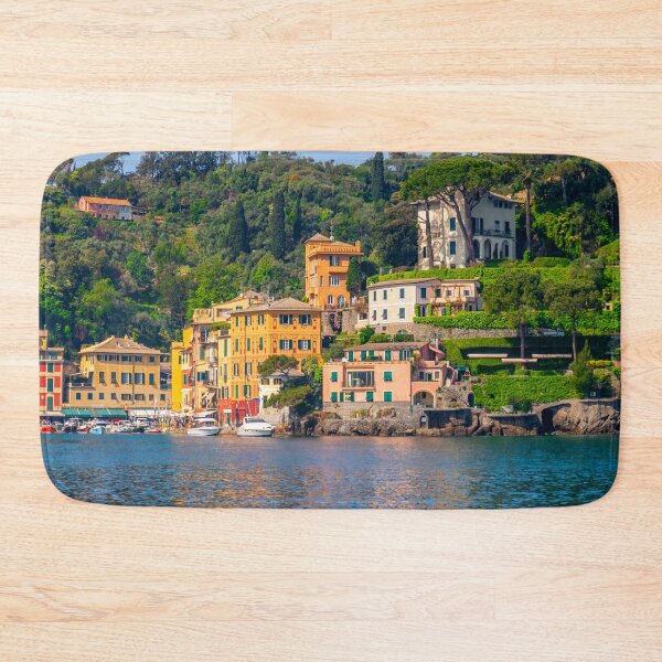 Item preview, view of charming characteristic Italian village of Portofino on Italian Riviera of Liguria with colorful buildings on sunny day designed and sold by fineartitalia.