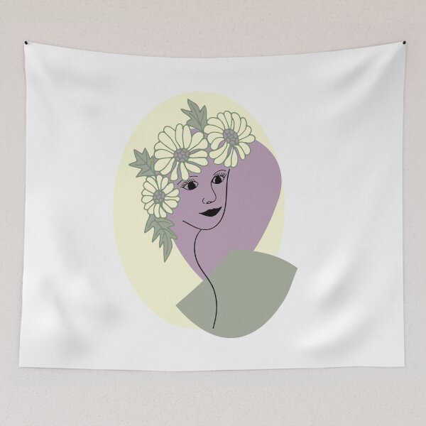 Item preview, Abstract Line Art Woman-daisy head, colours sage green, cream, buttercream amethyst designed and sold by Stephanie J Lewis.