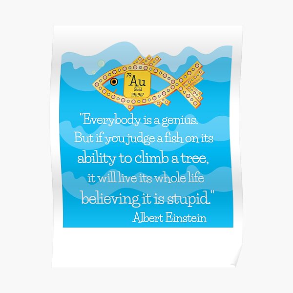 Poster Tout Le Monde Est Une Citation De Genie Albert Einstein Lettres Noires Sur Variation Blanche Par Wildgeranium Redbubble