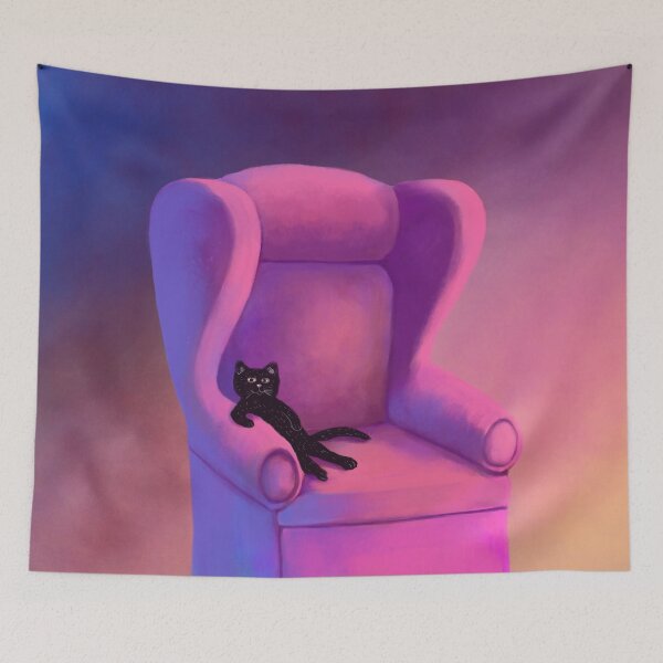 Item preview, black cat sitting in a pink chair designed and sold by luboffke.
