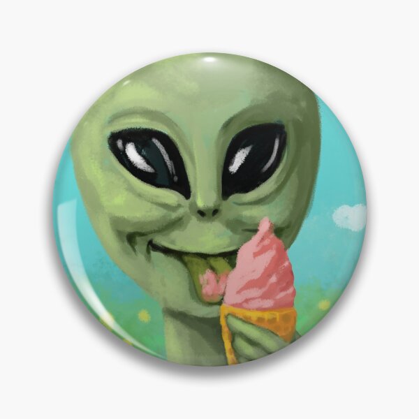 Item preview, green funny cute alien with a pink ice cream  designed and sold by luboffke.