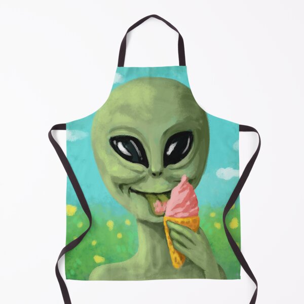 Item preview, green funny cute alien with a pink ice cream designed and sold by luboffke.