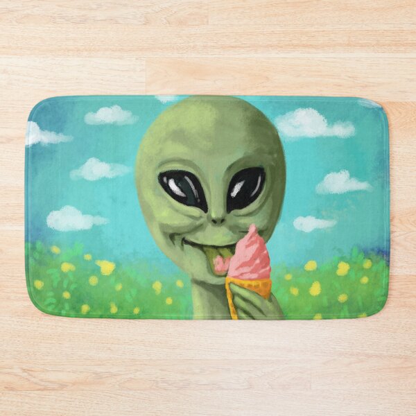 Item preview, green funny cute alien with a pink ice cream  designed and sold by luboffke.