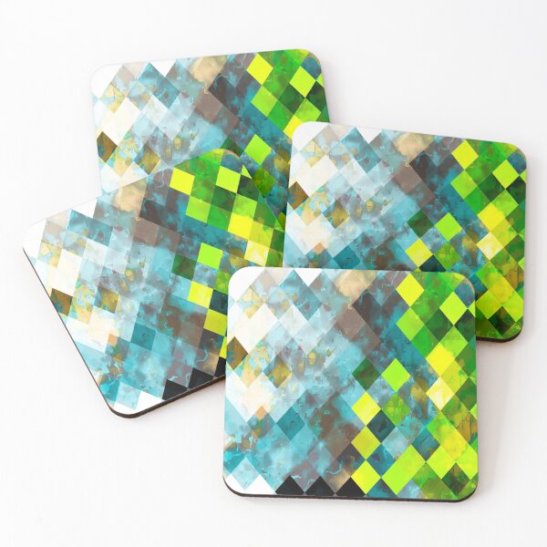 Item preview, geometric square pixel pattern abstract art background in blue green designed and sold by Mrvell.