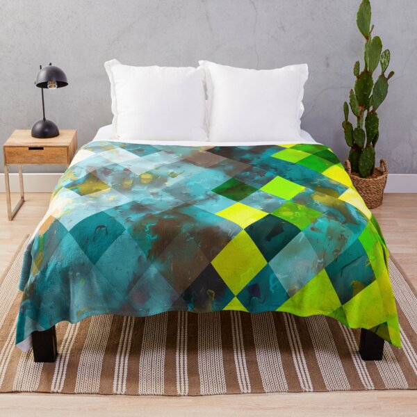 Item preview, geometric square pixel pattern abstract art background in blue green designed and sold by Mrvell.