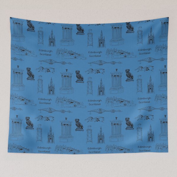 Item preview, Edinburgh, Scotland landmarks on blue  designed and sold by Louisa Powell.