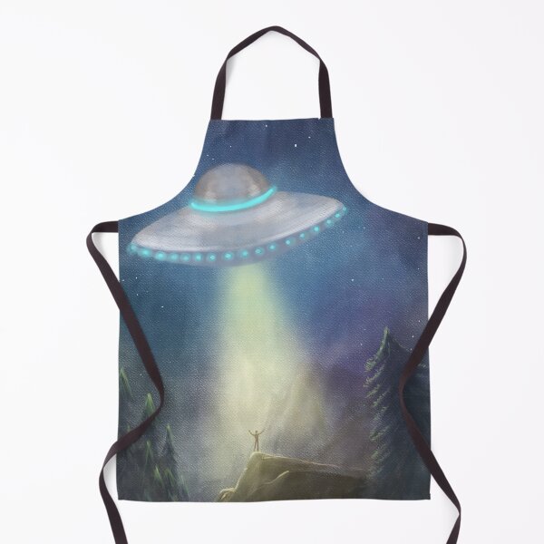 Item preview, color drawing. UFO in the sky and a man in the spotlight from a flying saucer designed and sold by luboffke.