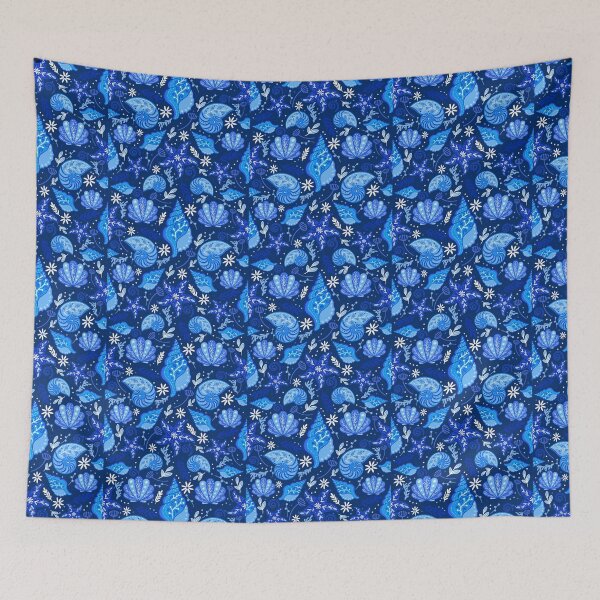 Item preview, Painted Seashells on Navy designed and sold by KrisInStitches.