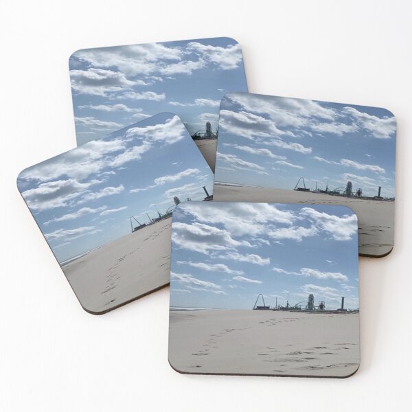Item preview, Summer in the Air! Footprints/Prints in The Sand Against Bright Blue Sky Thick Scattered White Clouds designed and sold by NadeenInspires.