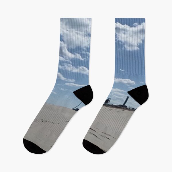 Item preview, Summer in the Air! Footprints/Prints in The Sand Against Bright Blue Sky Thick Scattered White Clouds designed and sold by NadeenInspires.