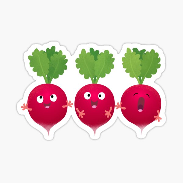 Cute radishes singing trio cartoon vegetables  Sticker