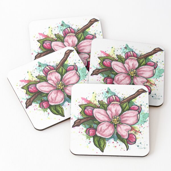 Item preview, Pink and green cherry blossom, girly watercolor flower designed and sold by NadiaChevrel.