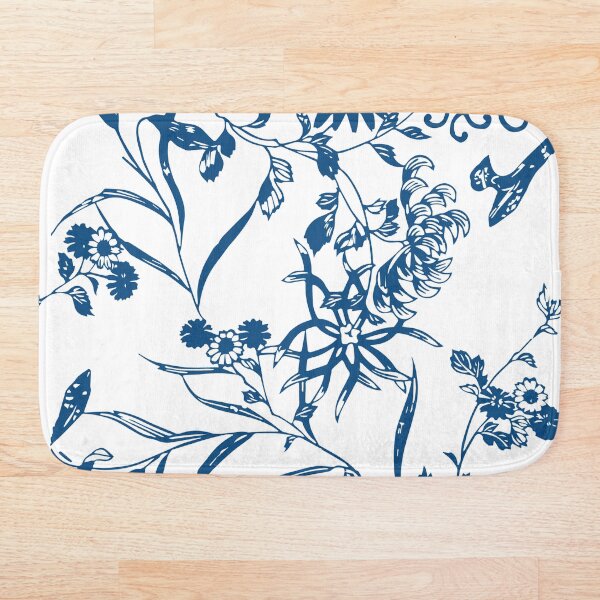 Seamless Blue Flowers pattern Bath Mat