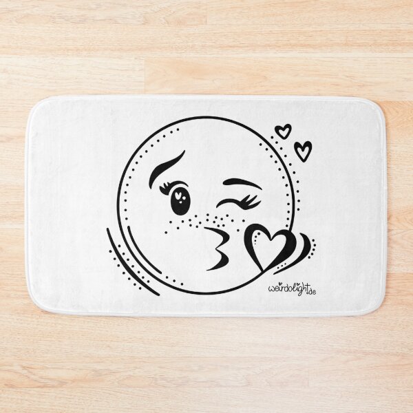 Item preview, Kiss Emoji Wink Smiley Kiss Kisses Heart Warmly Sweet Black White designed and sold by Weirdolight.
