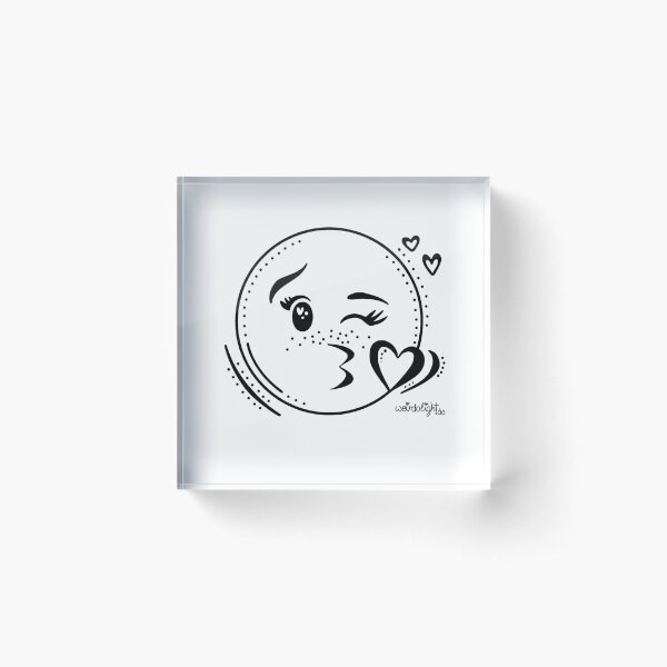 Kiss Emoji Zwinker Smiley Kuss Küsschen Herz Herzlich Süß Schwarz Weiß Acrylblock