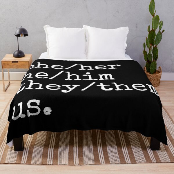 Item preview, She/Her, He/Him, They/Them, Us. Text only design. Typewritten. Clean White Text. designed and sold by JellyBeenzz.