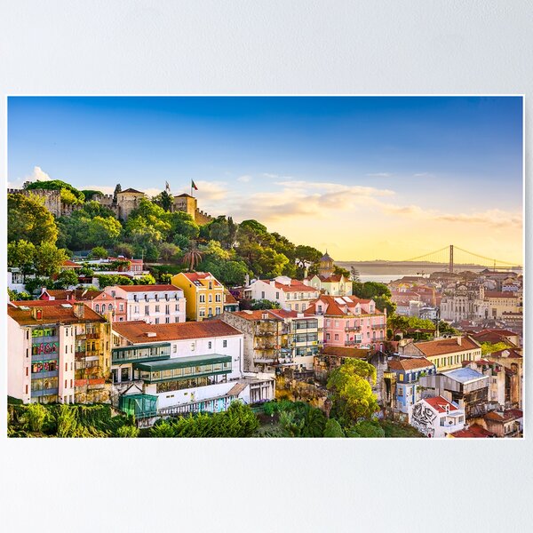 Item preview, Lisbon gorgeous sky at sunset photo with red rooftops designed and sold by MindChirp.