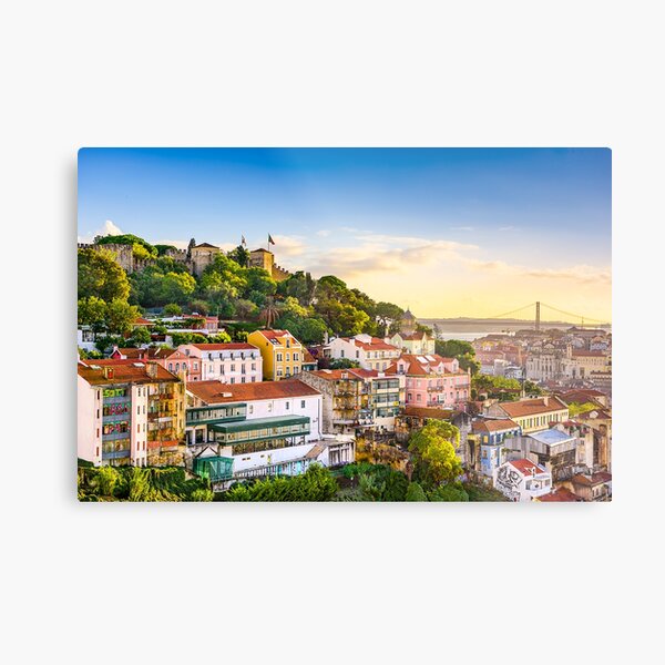 Lisbon gorgeous sky at sunset photo with red rooftops Metal Print