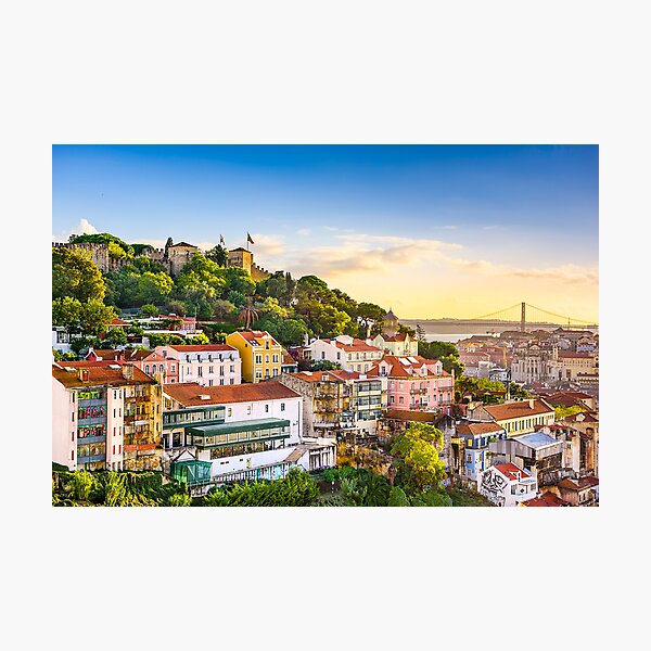 Item preview, Lisbon gorgeous sky at sunset photo with red rooftops designed and sold by MindChirp.