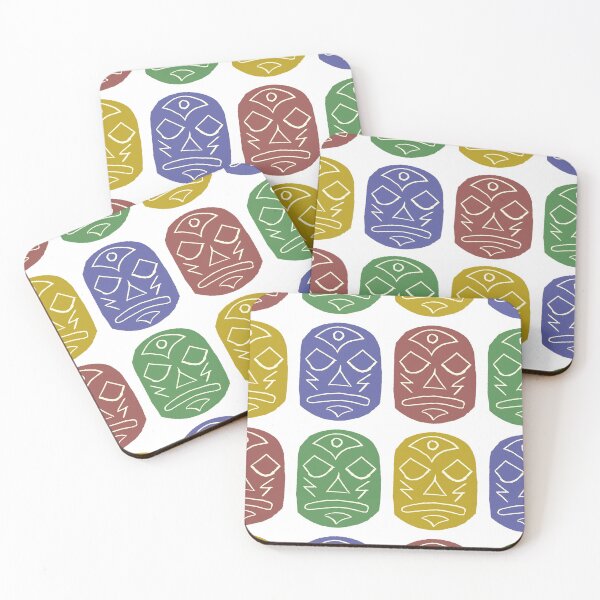 Item preview, Lucha Quartet Muted - linocut design and print  designed and sold by PixelPalmer.