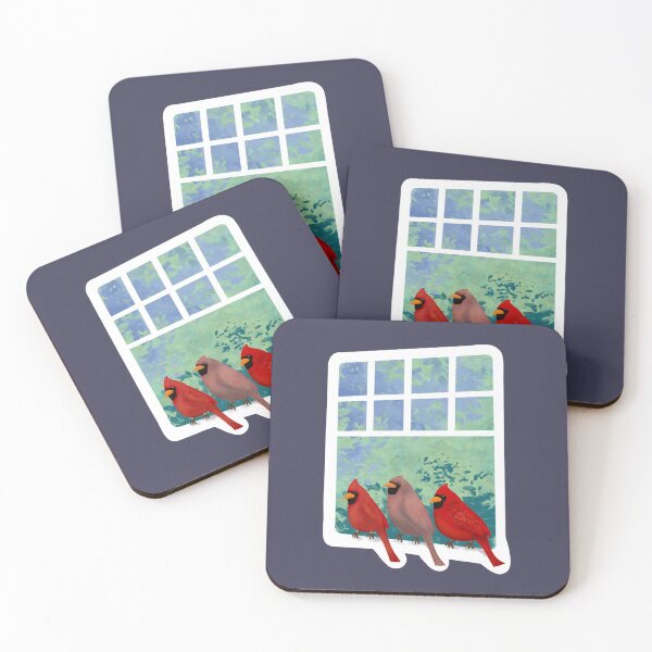 Item preview, Three little birds - Cardinals - three cardinals - cardinals on a window designed and sold by ShareJoy.