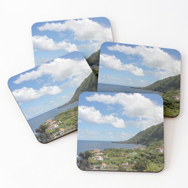 Item preview, Azores landscape, view over cliffs with some houses and green vegetation, Sao Jorge island. designed and sold by AylaHarbich.