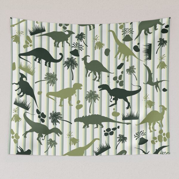 Item preview, Jurassic Prehistoric Silhouette seamless pattern with dinosaurs and Striped background  designed and sold by mashmosh.