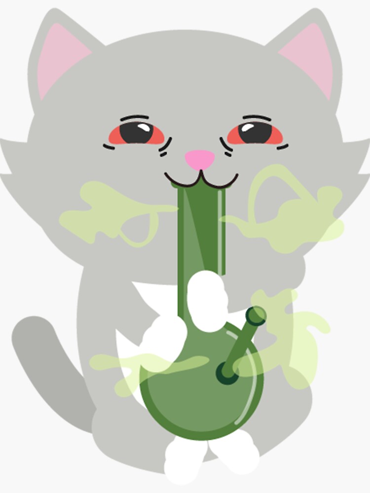 “Cat with cannabis bong” Sticker for Sale by Mrkram | Redbubble