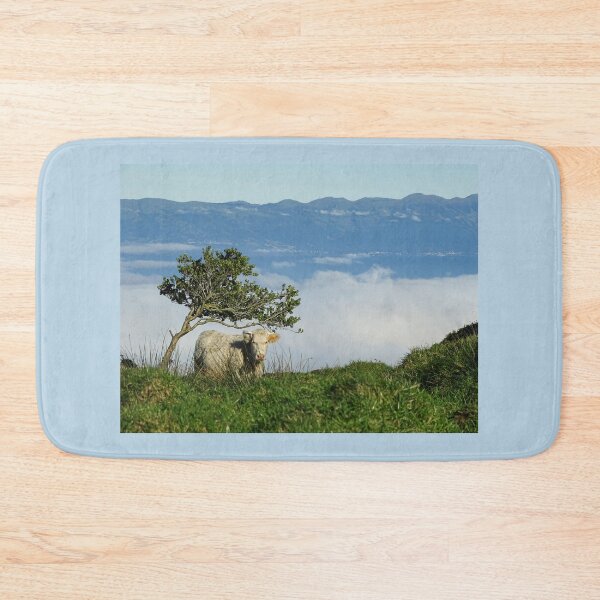 Item preview, Cute and funny looking cows with a great view over the Atlantic ocean, during hiking trail at the Azores island Pico, view to Sao Jorge island. designed and sold by AylaHarbich.