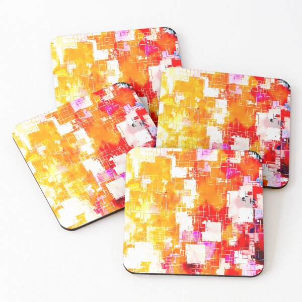 Item preview, geometric pixel square pattern abstract in red yellow pink designed and sold by Mrvell.