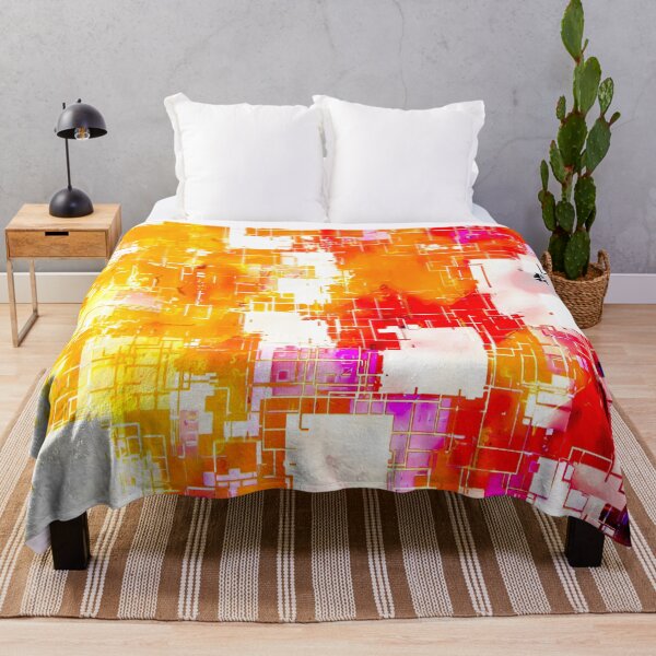 Item preview, geometric pixel square pattern abstract in red yellow pink designed and sold by Mrvell.
