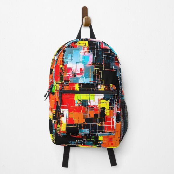Item preview, geometric pixel square pattern abstract in red blue yellow designed and sold by Mrvell.