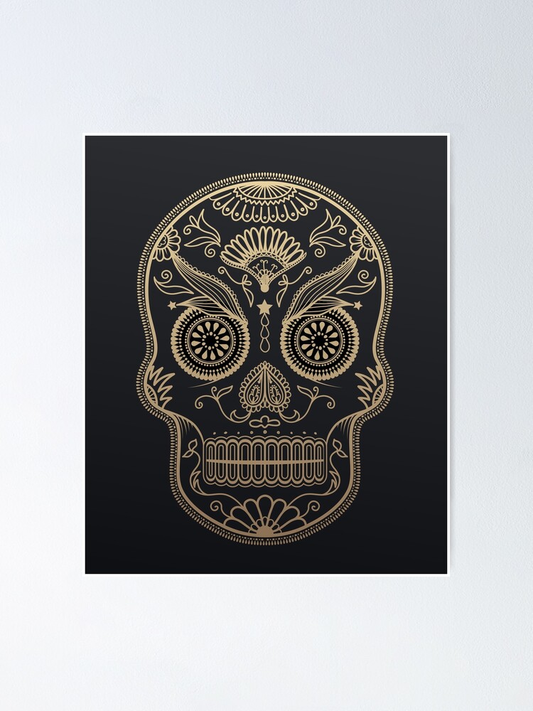 Alternate view of Black Gold Mexican Skull Poster