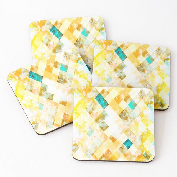 Item preview, geometric pixel square pattern abstract in yellow brown blue designed and sold by Mrvell.