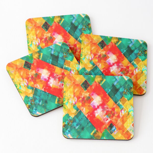 Item preview, geometric pixel square pattern abstract in orange green red designed and sold by Mrvell.