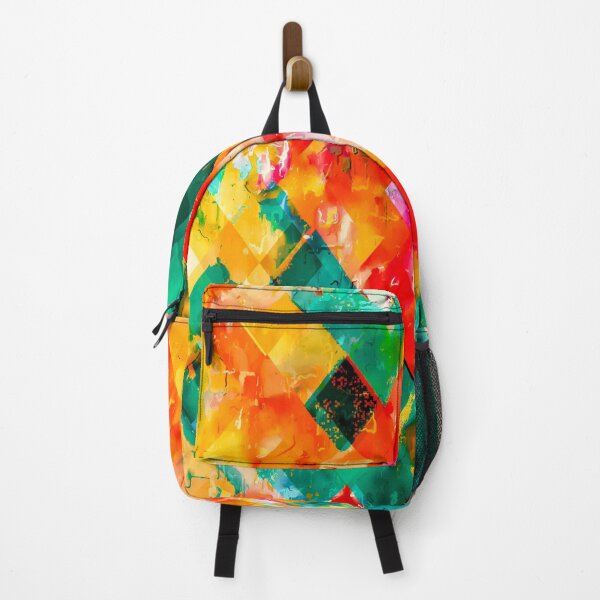 Item preview, geometric pixel square pattern abstract in orange green red designed and sold by Mrvell.