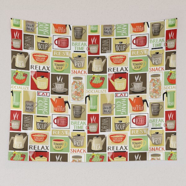 Item preview, Mid Century Modern Kitchen Pattern // Coffee Pots, Tea Kettles, Soup, Candy, Fruit Bowl, Coffee Mugs, Tea Cups designed and sold by Elsy's Art.