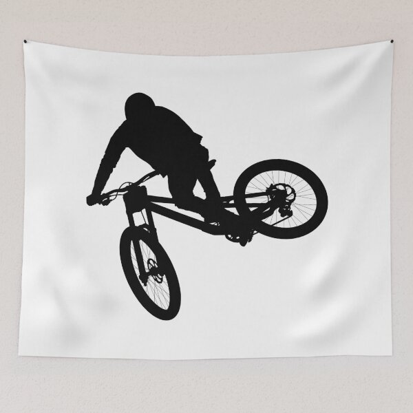 Item preview, downhill mountain bike, enduro cross mountain biker doing an extreme jump on a mountain bike. with helmet and safety equipment  designed and sold by Marcin Adrian.