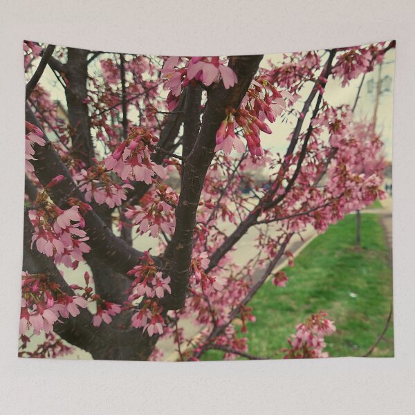 Item preview, Cherry Tree Blossoms In The Foreground Overcast Sky designed and sold by Mothe3rd.