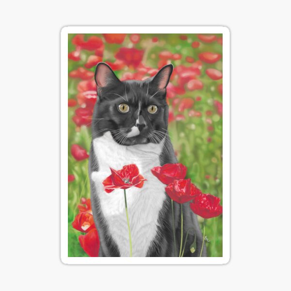 Cat in poppy flowers Sticker