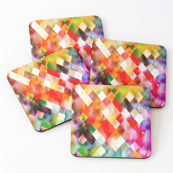 Item preview, geometric pixel square pattern abstract in red purple green yellow designed and sold by Mrvell.