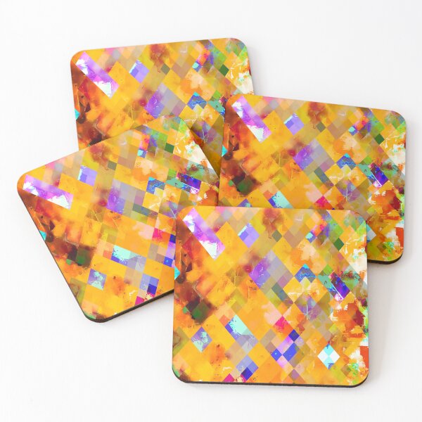 Item preview, geometric pixel square pattern abstract in orange yellow blue designed and sold by Mrvell.
