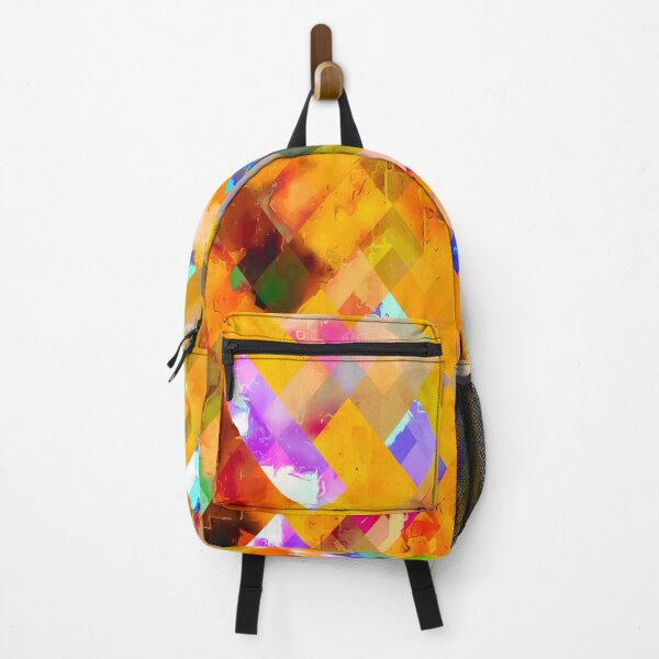 Item preview, geometric pixel square pattern abstract in orange yellow blue designed and sold by Mrvell.