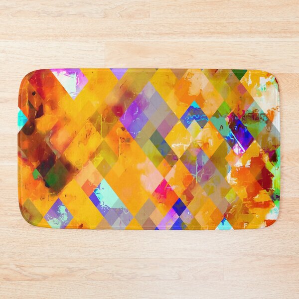 Item preview, geometric pixel square pattern abstract in orange yellow blue designed and sold by Mrvell.