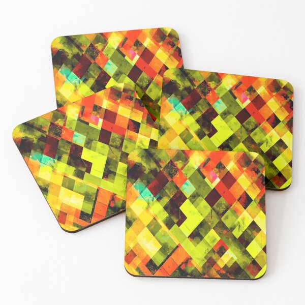 Item preview, geometric pixel square pattern abstract in green yellow orange designed and sold by Mrvell.