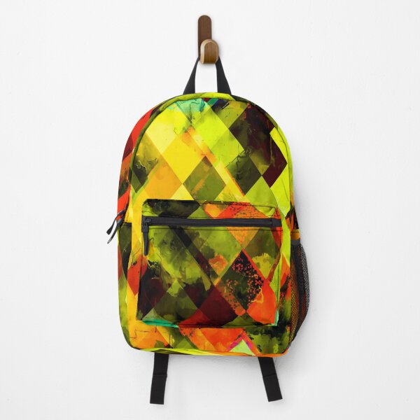 Item preview, geometric pixel square pattern abstract in green yellow orange designed and sold by Mrvell.