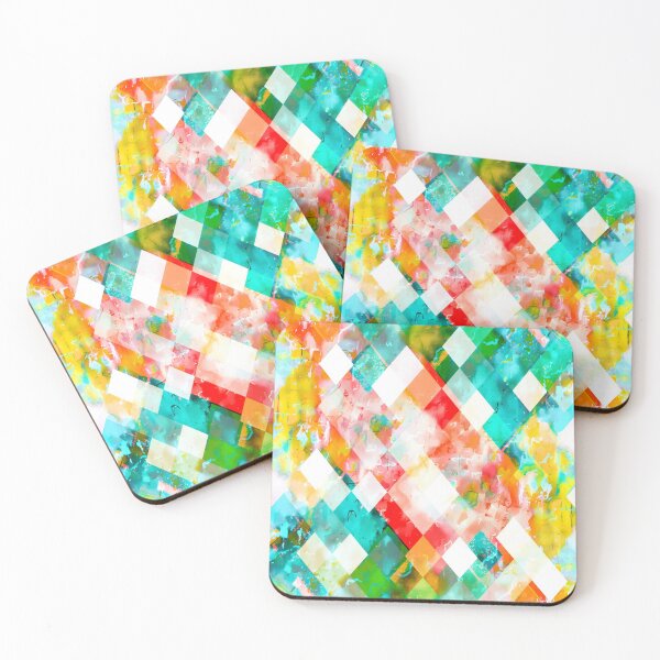 Item preview, geometric pixel square pattern abstract in green orange blue designed and sold by Mrvell.