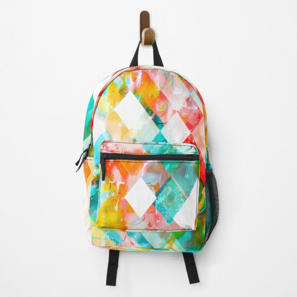 Item preview, geometric pixel square pattern abstract in green orange blue designed and sold by Mrvell.