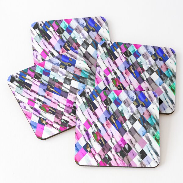 Item preview, geometric pixel square pattern abstract in purple blue pink designed and sold by Mrvell.